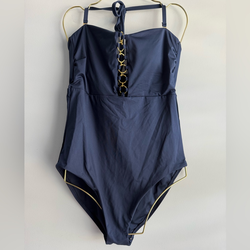 Trina Turk Women’s Blue Monaco Strapless One-Piece Swimsuit Size 14